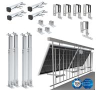 NuaSol - Balcony Power Plant Bracket Railing mounting for 2 Solar modules and one Inverter photovoltaic | Angular | Set | inclination Angle 0° & 25-45°| Railing Width up to 80x80mm, Silver