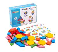 Nubamzy Pattern Blocks Wooden, Geometric Shape Puzzle Fun Tangram, Early Learning Toy for Kids 3+, Classroom Homeschool Travel Activity to Develop Fine Motor Skills