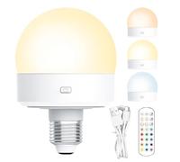 Nubamzy Rechargeable Light Bulb, 3 Color Dimmable, Timer, USB Charging, Magnetic Base, 3.5W, 150lm, 1 Count, LED, A19, Warm White, Daylight White, Cool White, 3000K, Both Indoor/Outdoor