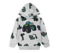 NUBEEHOHO - Toddler Boys Hoodies Cartoon Graphic Sweatshirt Fall Clothes with Kangaroo Pocket 2-8T, Monster Truck/Grey, 4 Años
