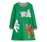 NUBEEHOHO Toddler Girl Long Sleeve Dress Cotton Casual Basic Tunic Dresses Cartoon Applique Dress Kids Fall Winter Clothes, A-2-cat, 7 Years