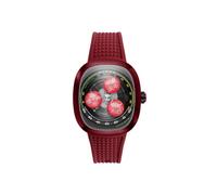 Nubeo Men's 38.5mm Tri-Star Orbit Automatic Limited Edition Flame Red Watch with Rubber Strap NB-6116-0A