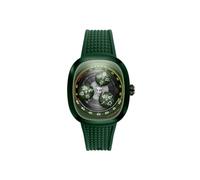 Nubeo Men's 38.5mm Tri-Star Orbit Automatic Limited Edition Orbital Olive Watch with Rubber Strap NB-6116-0B