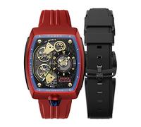 Nubeo Men's 46mm Space Viking Skeleton Automatic Limited Edition Radar Red Watch with Rubber Strap NB-6064-04