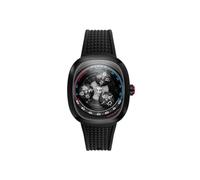 Nubeo Men's 46mm Tri-Star Orbit Automatic Limited Edition Lunar Black Watch with Rubber Strap NB-6116-01