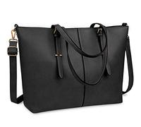 NUBILY Women Handbag Laptop Tote Bag 15.6 Inch Large Leather Shoulder Bag Designer Lightweight Computer Tote Bag Lady Stylish Handbags for Work Business School College Travel (Black)