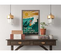 Nuboxx Surfing Poster Vintage Surfing Poster The Sea Is Calling And I Must Go Vintage Poster Surfing Lovers Gift Surfing Love Ocean Metal Tin Signs Plaque Iron Painting Wall Decor Art 6x8 Inch
