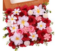 Nubry 64 Pcs Burgundy Artificial Flowers,Silk Fake Roses Flowers,Lily Flowers Hydrangea Daisy with Stems for Cake Decoration DIY Wedding Bridal Bouquets Birthday Party Decor Home Decoration