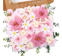 Nubry 64 Pcs Fuchsia Artificial Flowers Fake Roses Mix Silk Lily Flowers with Stems for Table Centerpieces, Baby Shower, Wedding Bouquets, Birthday Party Decor