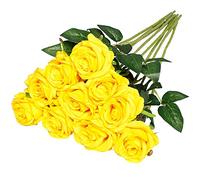 Nubry Artificial Silk Rose Flower Single Stem Lifelike Fake Rose for Wedding Bouquet Floral Arrangements Home Party Centerpiece Decoration, 10pcs (Yellow)