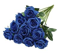 Nubry Artificial Silk Rose Flower Single Stem Lifelike Fake Rose for Wedding Bouquet Floral Arrangements Home Party Centerpiece Decoration, 10pcs (Blue)