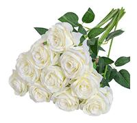 Nubry Artificial Silk Rose Flower Single Stem Lifelike Fake Rose for Wedding Bouquet Floral Arrangements Home Party Centerpiece Decoration, 10pcs (Off White)