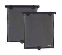 Nuby 14" Roller Vehicle Side Window Sun Protection Shade for Baby | 2 Pack | Pull Down with Suction Cups and Press Button Roll Up | Black