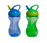 Nuby 2 Count Flip and Tip Hard Straw Cup, 10 Ounce (Blue/Green)