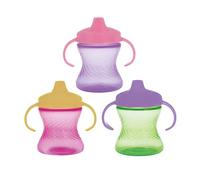 Nuby 2-Handle No-Spill Hard Spout Sippy Cup with Easy Grip - (3-Pack) 7 oz - Baby Sippy Cup with Controlled Sipping for 6+ Months - Pink/Purple/Green