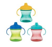 Nuby 2-Handle No-Spill Hard Spout Sippy Cup with Easy Grip - (3-Pack) 7 oz - Baby Sippy Cup with Controlled Sipping for 6+ Months - Green/Aqua/Red