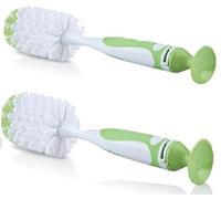 Nuby 2 Pack Easy Clean Bottle Brush with Suction Base, Green