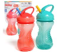 Nuby 2-Pack Flip-It Easy Grip Cups with Easy-Flo Straw, 10 Ounce, Colors May Vary