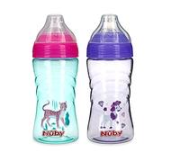 Nuby 2 Pack No Spill Printed Thirsty Kids No-Spill Sip-it Sport Cup with Soft Spout and Lid - 12oz, 12+ Months, 2 Pack, Dog/Leopard