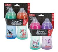 Nuby 2 Pack No Spill Printed Thirsty Kids No-Spill Sip-it Sport Cup with Soft Spout and Lid - 12oz, 12+ Months, 2 Pack, Print May Vary