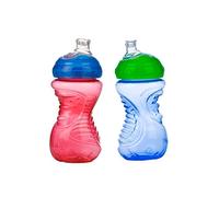 Nuby 2-Pack No-Spill Super Spout Easy Grip Cup, 10 Ounce, 6 Months +, Red and Blue