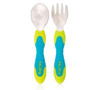Nuby 2 Piece Stainless Steel Utensil, Blue/Green, 2 Count