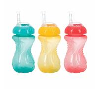 NUBY 3 Pack No Spill Flex Straw Toddler Sippy Cups - Toddler Cups Spill Proof with Easy and Firm Grip - Toddlers Cups - Aqua Yellow Coral