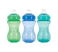 Nuby 3 Pack No Spill Toddler Sippy Cups - Toddler Cups Spill Proof with Easy and Firm Grip - Blue, Aqua, Green