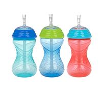 Nuby 3 Piece No-Spill Easy Grip Cup with Flex Straw, Clik It Lock Feature, Boy, 10 Ounce