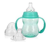 Nuby 3 Stage Tritan Wide Neck Grow with Me No-Spill Bottle to Cup, 8 Oz, Teal