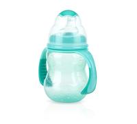 Nuby 3-Stage Wide Neck No Spill Bottle with Handles And Non-Drip Juice Spout, 3 Months, 8 Ounce, Teal