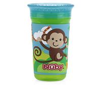 Nuby 360 Degree Easy Sip 3D Grip Wonder Cup with Printed Silicone Sleeve, 10 Oz, Monkey