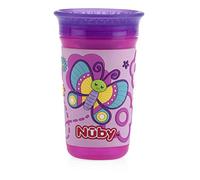 Nuby 360 Degree Easy Sip 3D Grip Wonder Cup with Printed Silicone Sleeve, Purple, Butterfly, 10 Oz