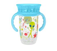 Nuby 360 Edge 2 Stage Drinking Rim Cup with Removable Handles & hygienic Cover: 10 Oz/ 300 Ml 12M+ Space Aqua