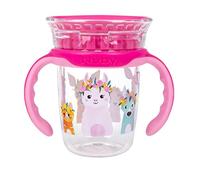 Nuby 360 Edge 2 Stage Drinking Rim Cup with Removable Handles & hygienic Cover: 8 Oz/ 240 Ml, 12M+, Flower Crowns, Pink