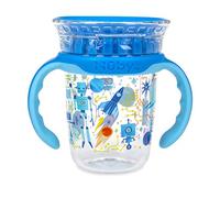 Nuby 360 Edge 2 Stage Drinking Rim Cup with Removable Handles & hygienic Cover: 8 Oz/ 240 Ml, 12M+, Robot, Blue