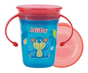 Nuby - 360° Wonder Cup with Handles - Learning Cup with 360° Drinking Rim - 240 ml Leak-Proof Cup for Babies and Children - BPA-Free - Aqua - 6+ Months