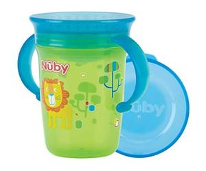 Nuby - 360° Wonder Cup with Handles - Learning Cup with 360° Drinking Rim - 240 ml Leak-Proof Cup for Babies and Children - BPA-Free - Green - 6+ Months
