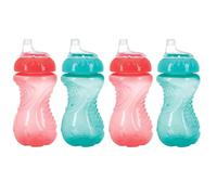 Nuby 4 Piece No Spill Easy Grip Trainer Cup 10 oz (Coral & Aqua)