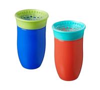 Nuby All Around Water Bottle - No Spill Sippy Cup | 300ml / 10oz | Drink from Any Angle | Dishwasher Safe | BPA Free | Suitable Beaker for 6 Months Plus (Pack of 2, Blue/Orange)