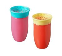 Nuby All Around Water Bottle - No Spill Sippy Cup | 300ml / 10oz | Drink from Any Angle | Dishwasher Safe | BPA Free | Suitable Beaker for 6 Months Plus (Pack of 2, Pink/Orange)