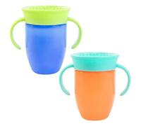 Nuby All Around Water Bottle with Handle - No Spill Sippy Cup | 210ml / 7oz | Drink from Any Angle | Dishwasher Safe | BPA Free | Suitable Beaker for 4 Months Plus (Pack of 2, Blue/Orange)