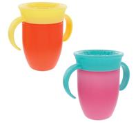 Nuby All Around Water Bottle with Handle - No Spill Sippy Cup | 210ml / 7oz | Drink from Any Angle | Dishwasher Safe | BPA Free | Suitable Beaker for 4 Months Plus (Pack of 2, Pink/Orange)