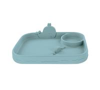 Nuby Animal Friend Silicone Rectangle Plate - Toddler Plate - 6+ Months - Blue Whale Plate