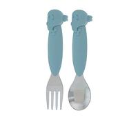 Nuby Animal Friends Silicone and Stainless Steel Fork and Spoon Set - 12+ Months - Blue Whale