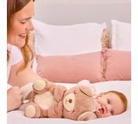 Nuby Biscuit Bear Soft Plush Comforter with Breathing Motion | Light and Sound Machine | USB Rechargeable | Machine Washable | Baby & Infant Sleep Ai