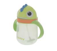Nuby Character Sippy Cup Water Bottle - Weighted Straw | 240ml / 8oz | Carry Handle | Trainer Cup | Suitable Beaker for 6 Months Plus (Dino)