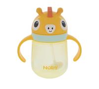 Nuby Character Sippy Cup Water Bottle - Weighted Straw | 240ml / 8oz | Carry Handle | Trainer Cup | Suitable Beaker for 6 Months Plus (Giraffe)