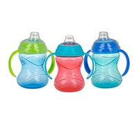 Nuby Clik-It Grip N' Sip Soft Spout No-Spill Training Sippy Cup with Handles - (3-Pack) 10 oz - 4+ Months - Boy