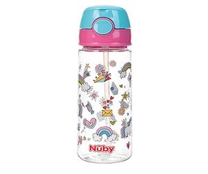 Nuby - Cup with Soft Drinking Straw and Push Button Made of Tritan 540 ml - 4 Years + Pink